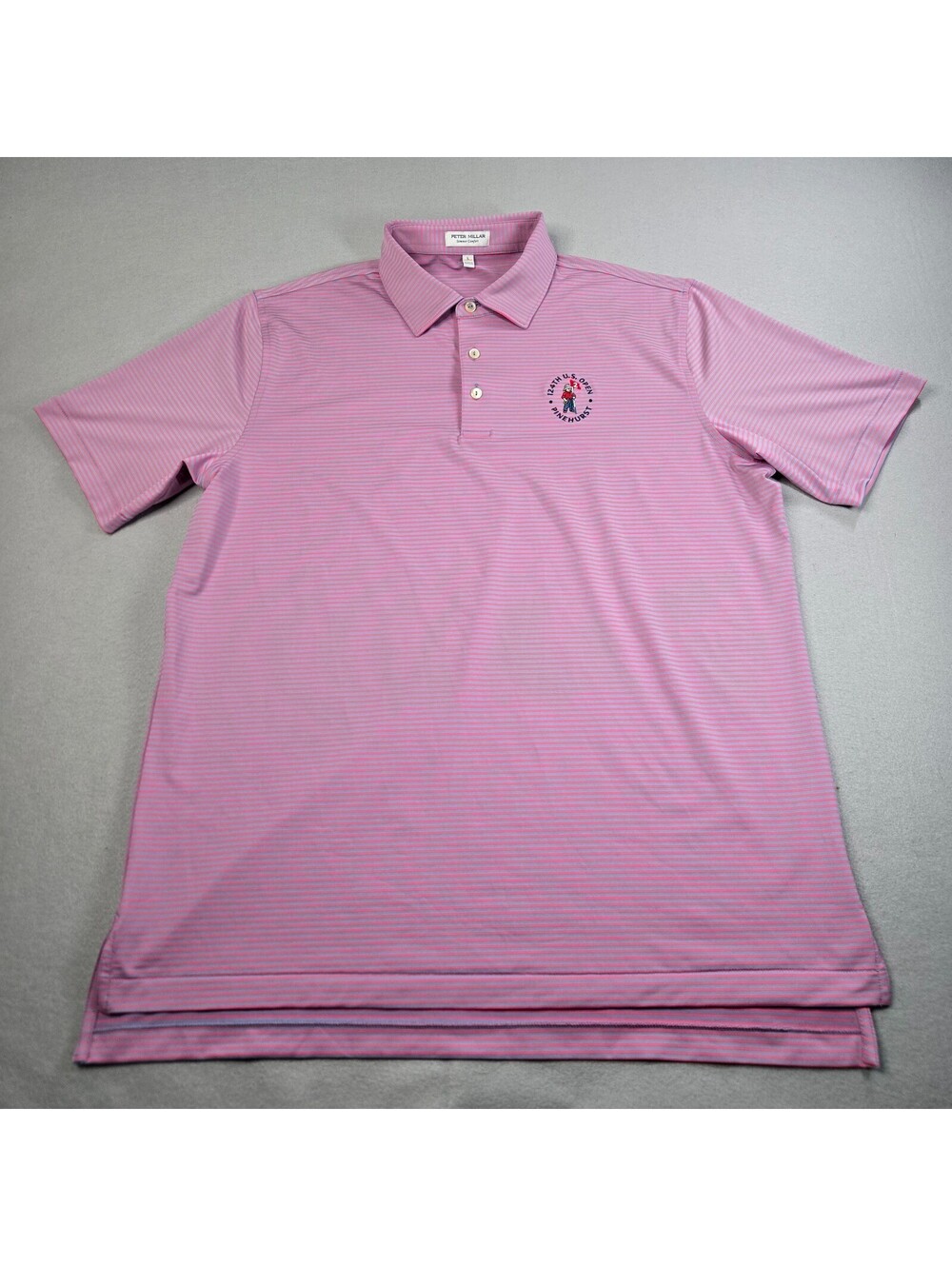 Peter Millar Summer Comfort Pinehurst Polo L Pink Striped Shirt 124th US Open
